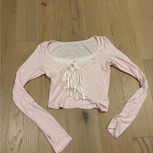 YesStyle Light Pink Lace-Accent Crop Top